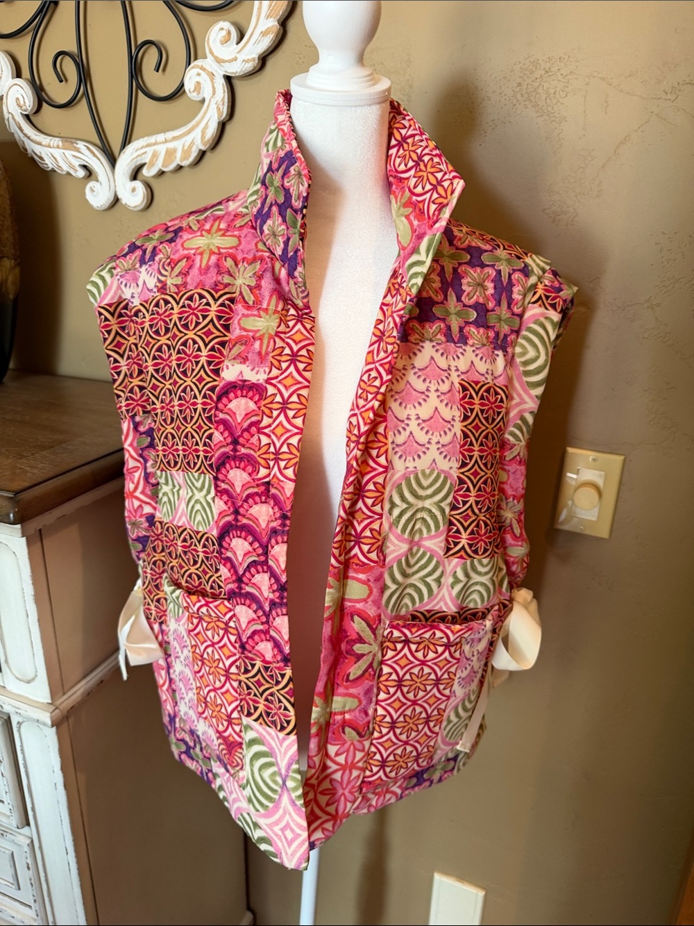 Vibrant Pink & Green Quilted Patchwork Vest